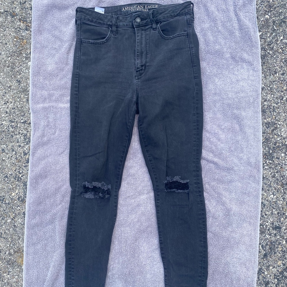 American Eagle Denim Pants Black Ripped Distressed Super Stretch X
